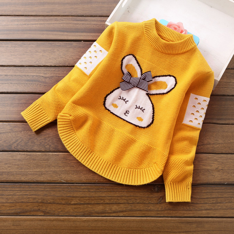 Spring Autumn Girls Sweater Warm Costume Cartoon Rabbit Printed Children’s Pullovers Sweaters For Baby Girls Teens Kids Clothes alx