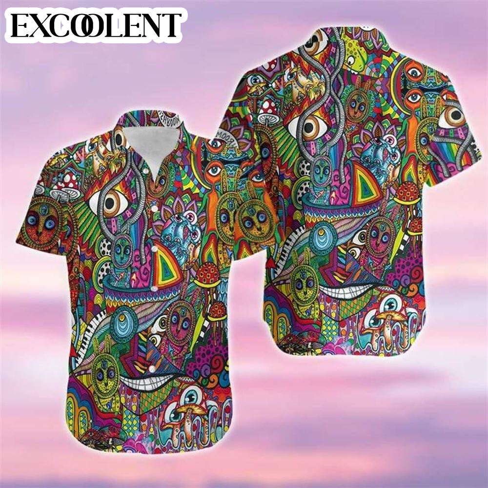 Amazing Colorful Hippie Bunny Happy Easter Aloha Mens Hawaiian Shirt – Easter Shirts For Adults – Easter Gift