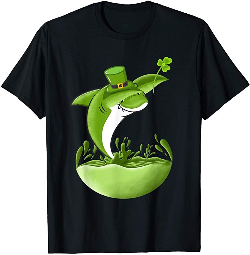 St Patricks Day Dabbing Shark Kids Men Womens Shark Lover T-Shirt