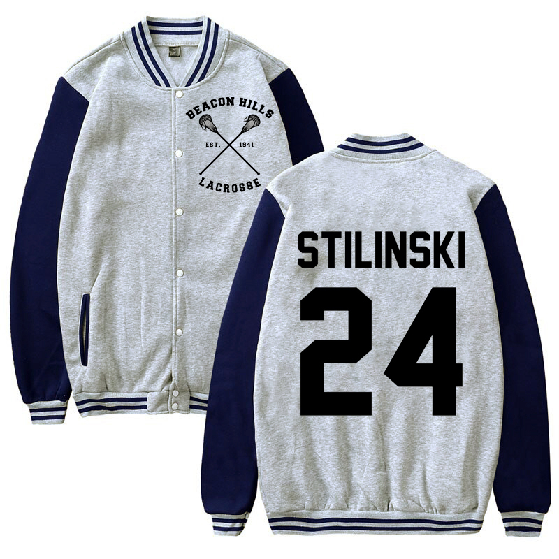 Teen Wolf McCall 11 Lacrosse Stilinski 24 Lahey 14 Print Contrast Sleeve Varsity Baseball Hoodie Jacket Baseball Jacket Coat alx