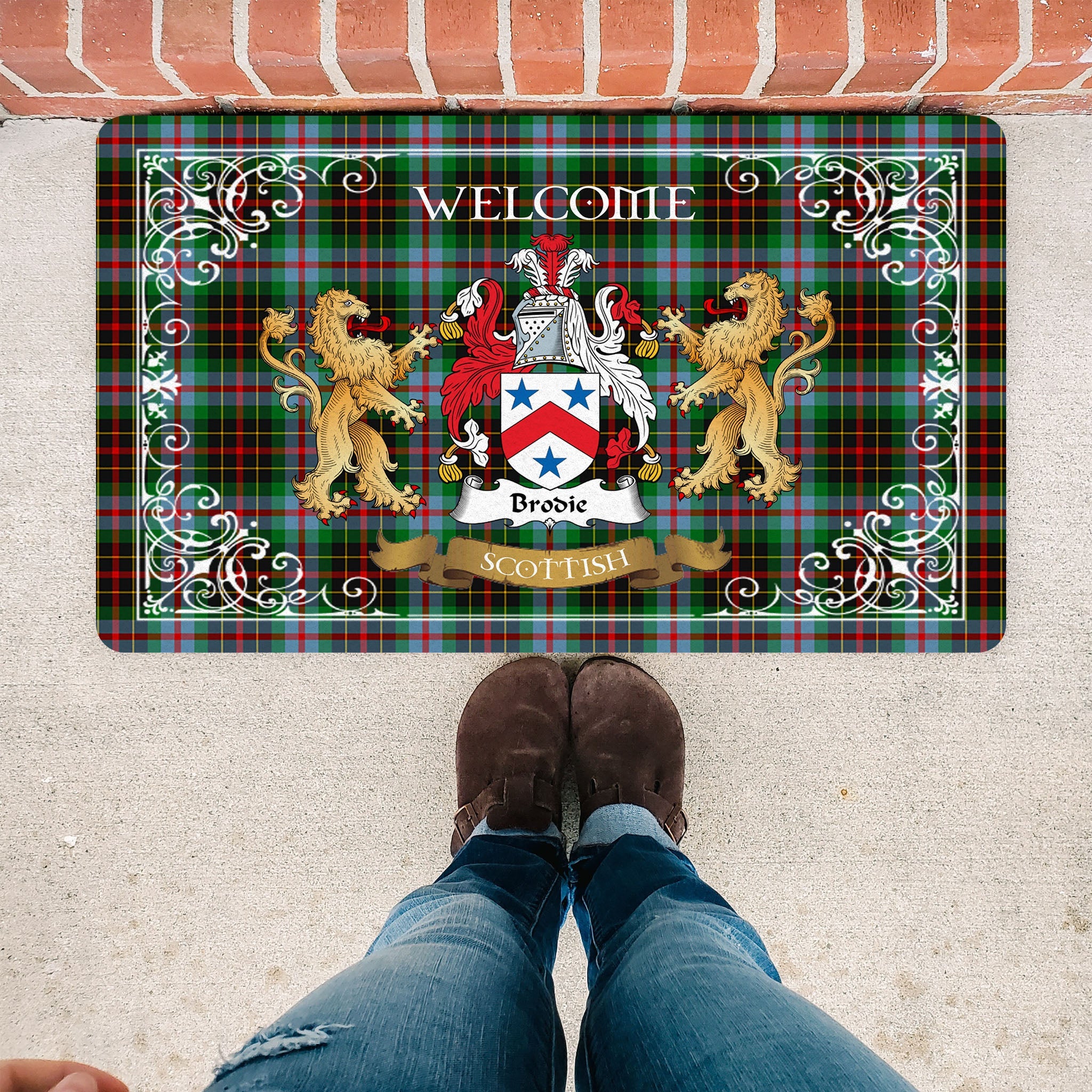 Scotstee Shop Tartan Door Mat The Family Brodie Modern Scottish Plaid Doormat, Welcome Mat, Christmas Door Mat