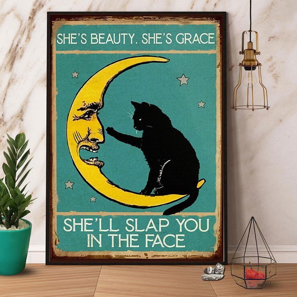 Black Cat Funny Moon She’S Beauty She’S Grace Vintage Paper Poster No Frame  Matte Canvas Wall Decor