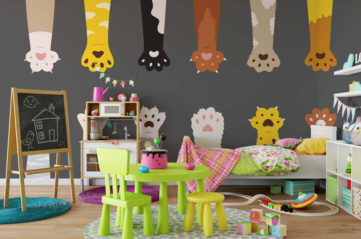 3D Cartoon Animal Footprints Wall Mural Wallpaper A138 Lqh