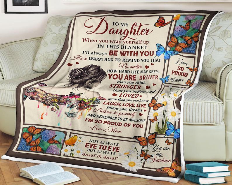 To My Daughter Believe In Yourself Fleece Blanket Animal Gift For Family,Birthday,Daughter,Butterflies Lover Gift Home Decor Bedding Couch Sofa Soft And Comfy Cozy