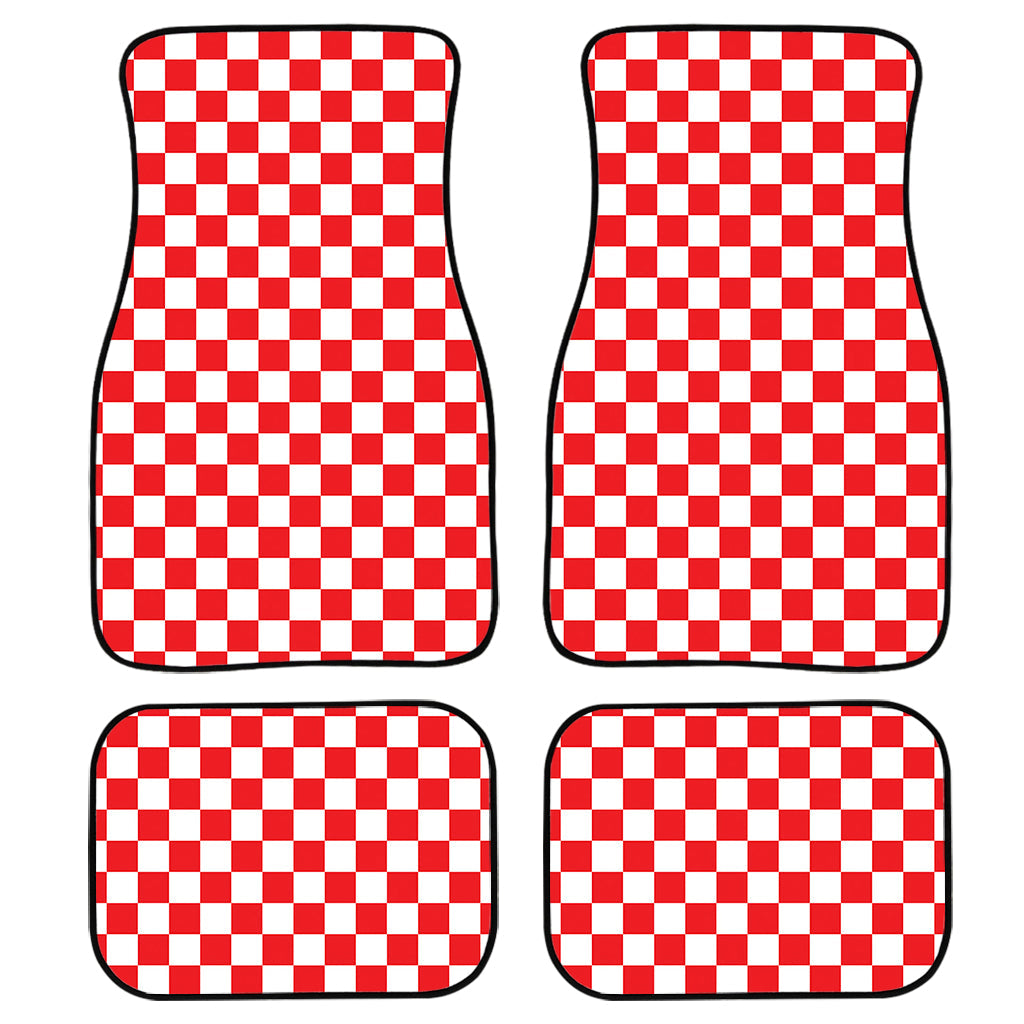 Red And White Checkered Pattern Print Front And Back Car Floor Mats, Front Car Mat