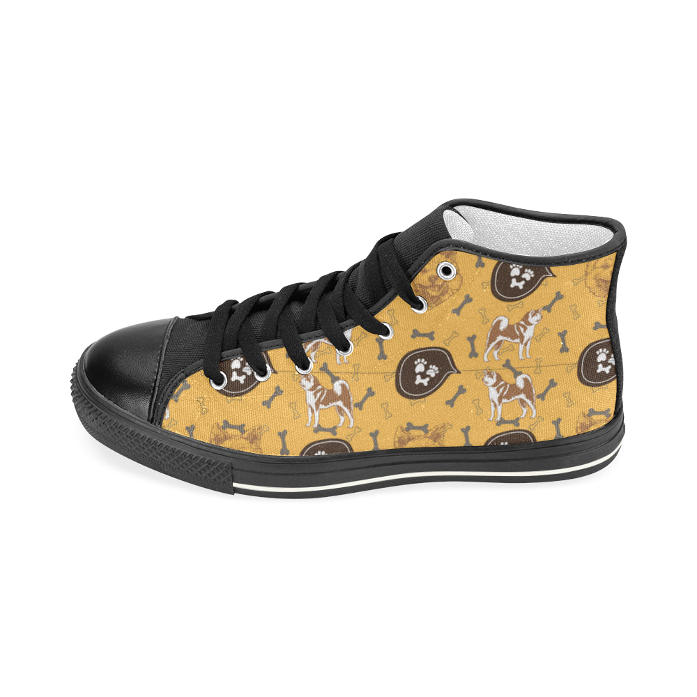 Akita Pattern Black Women’s Classic High Top Canvas Shoes