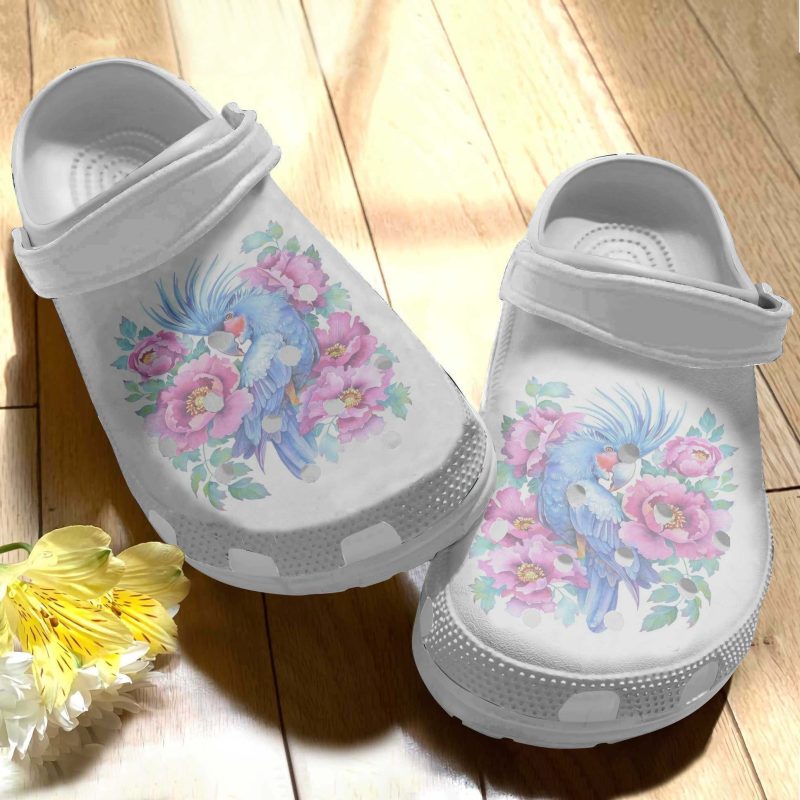 Blue Parrot With Pink Flower Shoes Clog Birthday Gifts For Girl Daughter Niece Friends