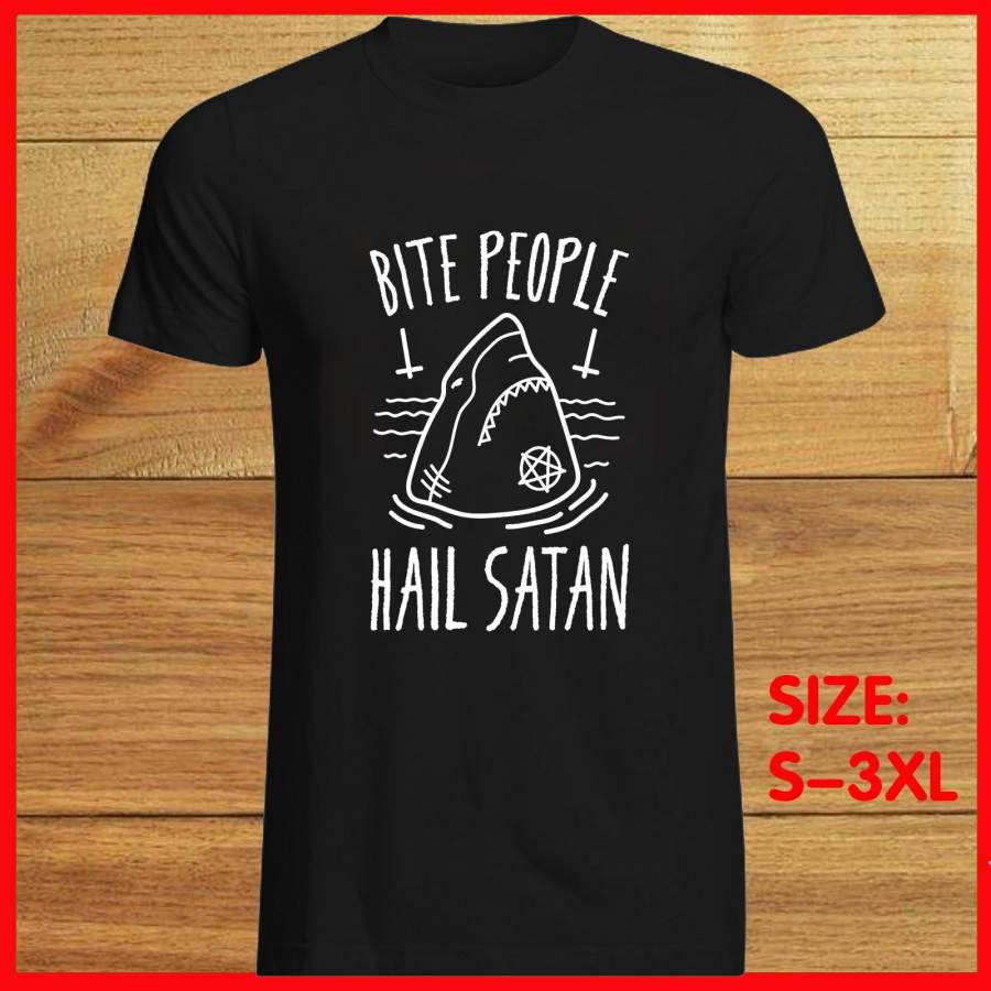 Bite People Hail Satan White Shark T-shirt