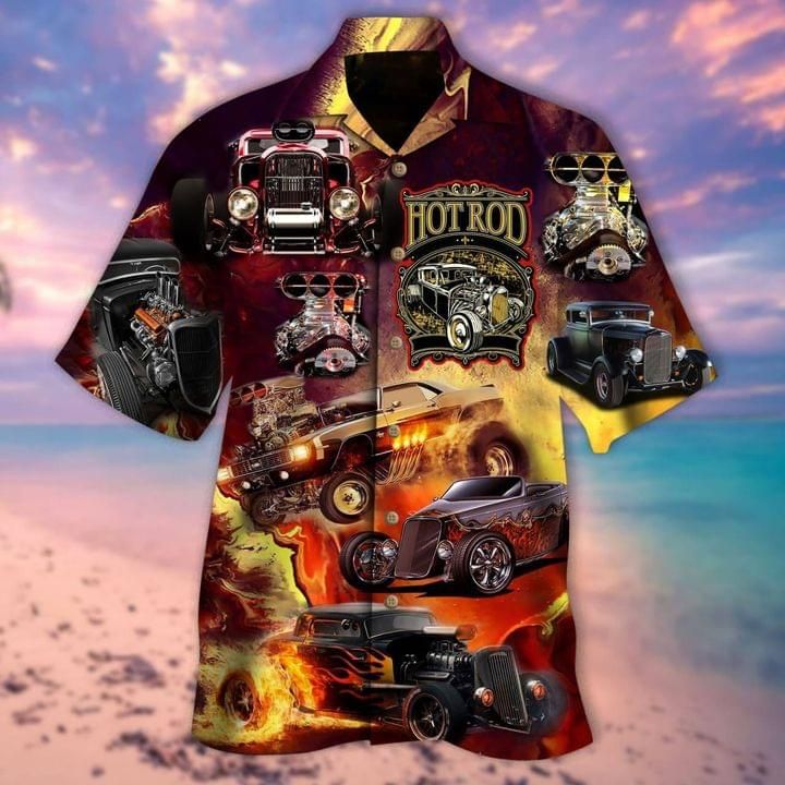 Hot Rod Print Short Sleeve Hawaii Casual Shirt Ha15706