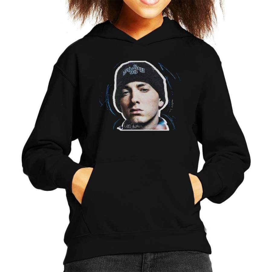 Sidney Maurer Original Portrait Of Eminem Shady Hat Kid’s Hooded Sweatshirt