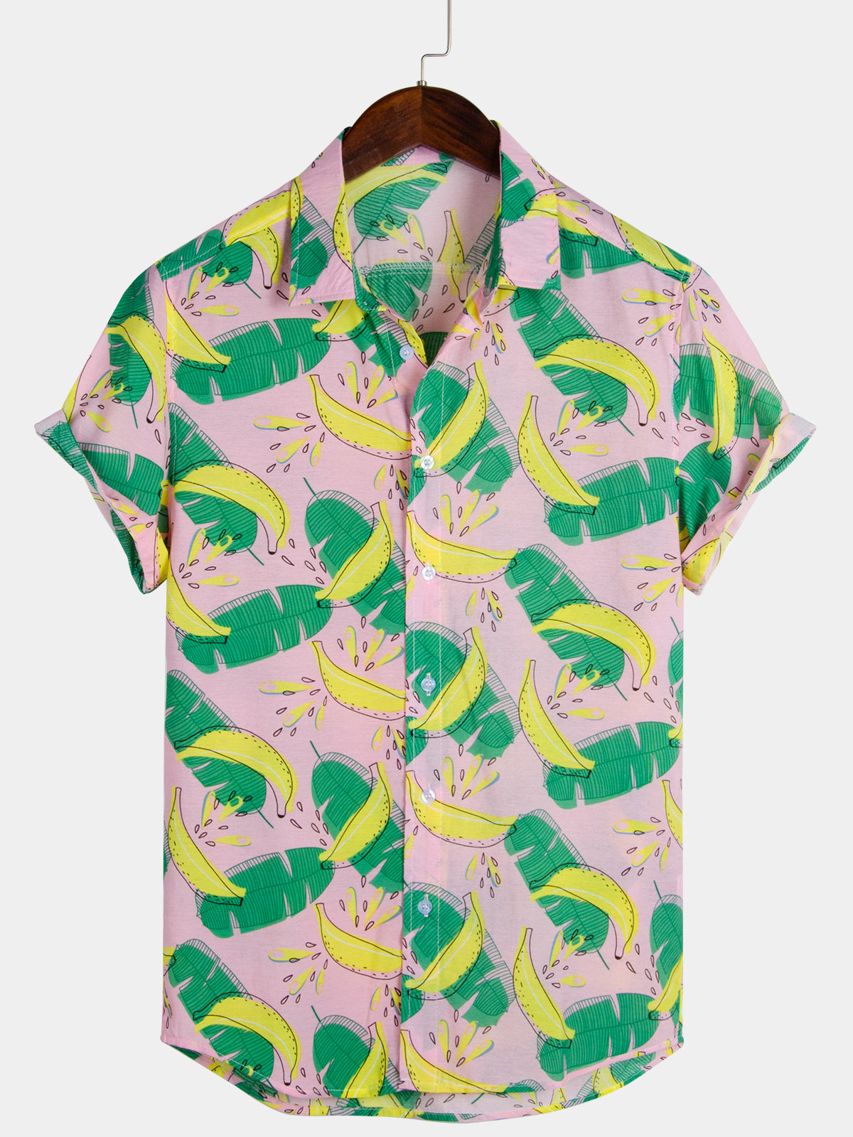 Banana Fruit Vacation Button Up Pink Hawaii Short Sleeve Shirt Ha17723