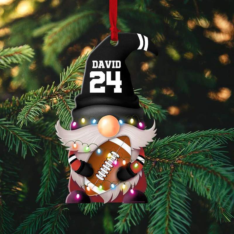 American Football With Christmas Light – Personalized Flat Ornament