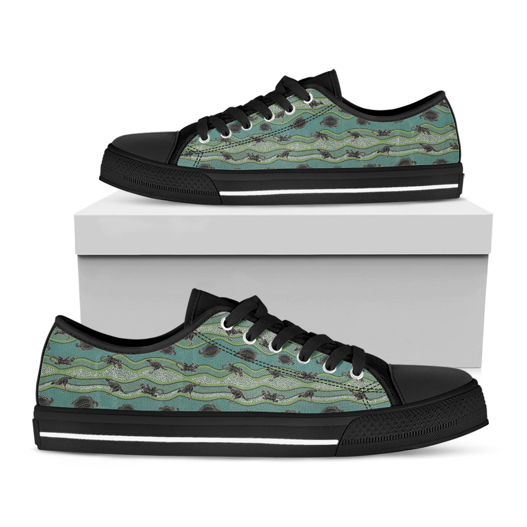 Aboriginal Animals Pattern Print Black Low Top Shoes