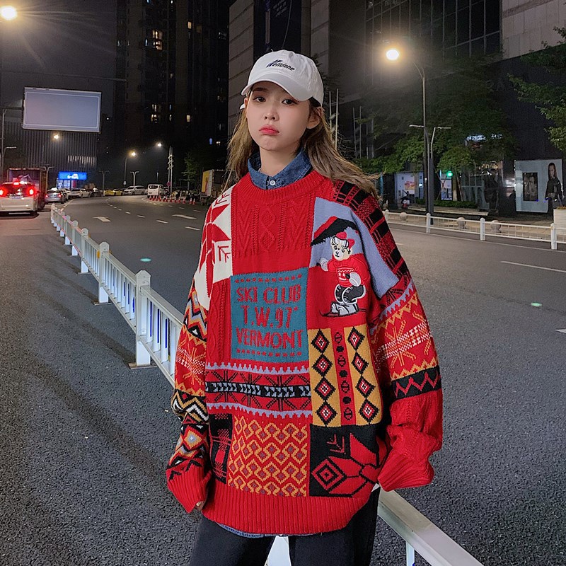 Ugly Christmas Sweater Men Women Vintage Sweater Streetwear Hip Hop Knit Cartoon Sweaters Autumn Harajuku Retro Couple Sweater alx