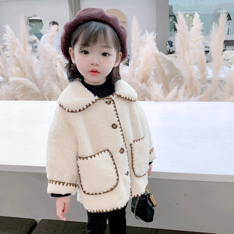 Baby Girls Clothes Little Girl Jacket Lamb Wool Velvet Padded Jacket Fall Winter Korean Cardigan Warm Childrens Coat Age 1-8 Yrs alx