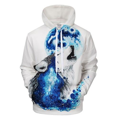 Blue Galaxy Wolf & Moon Wolf Hoodie