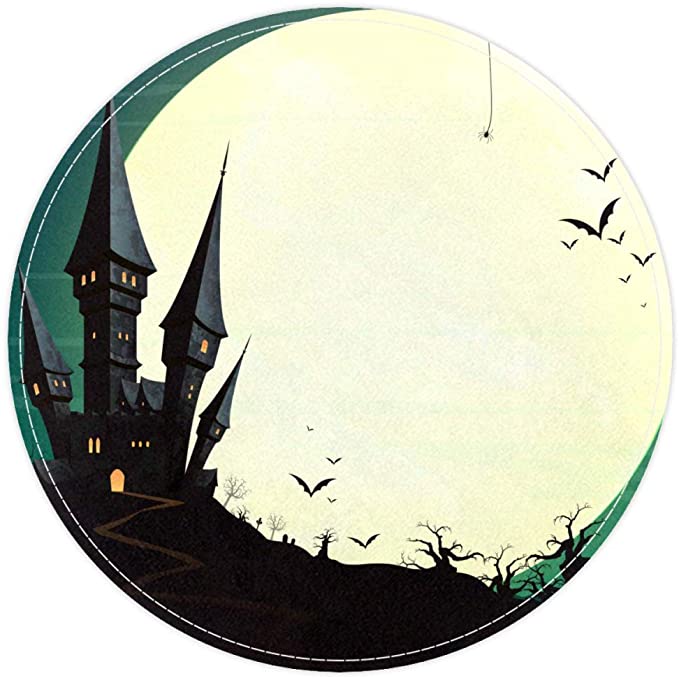 Halloween Spooky Haunted Landscape, Non Slip Doormat Round Area Rug Carpets Rugs For Kids Bedroom Baby Room Play Room Nursery