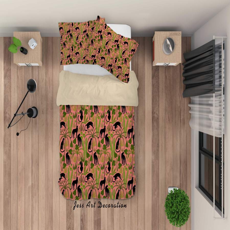 3D Red Tropical Palm Tree Leopard Plants Quilt Cover Set Bedding Set Duvet Cover Pillowcases SF132