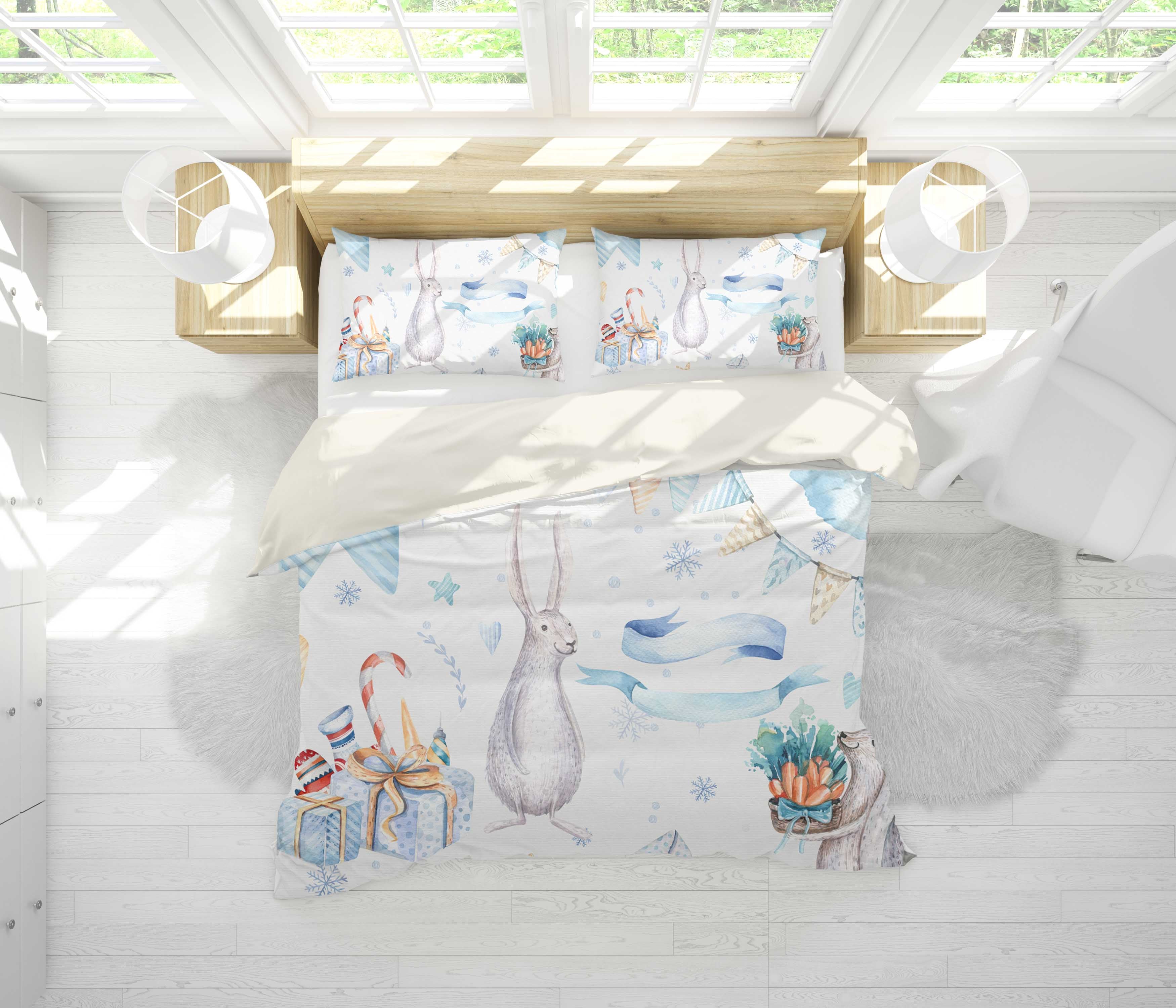 3D Watercolor Rabbit Carrot Gift Quilt Cover Set Bedding Set Pillowcases 37