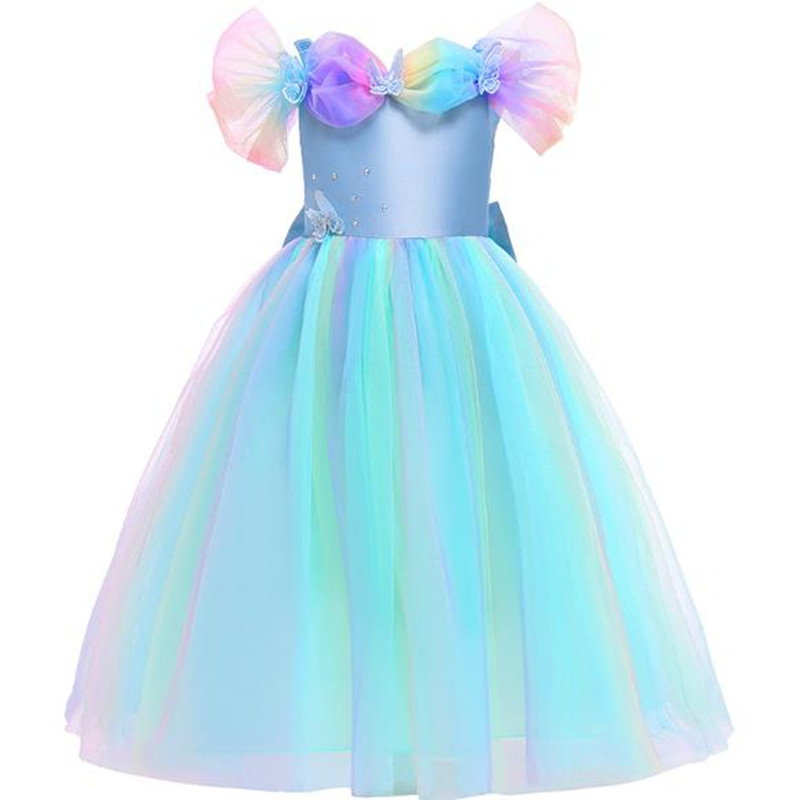 2020 Cinderella Dress for Girls Halloween Costume Princess Cosplay Dress Butterfly Girls Party Dress 3-10T New Children Clothing alx