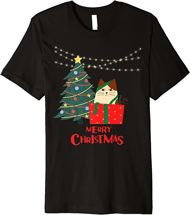 Merry Christmas cat kitty kitten present grumpy santa tree Premium T-Shirt