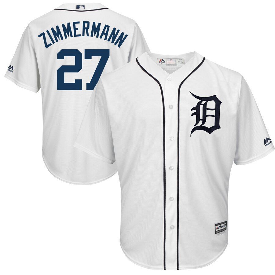 Jordan Zimmermann Detroit Tigers Majestic Home Cool Base Player Jersey White 2019