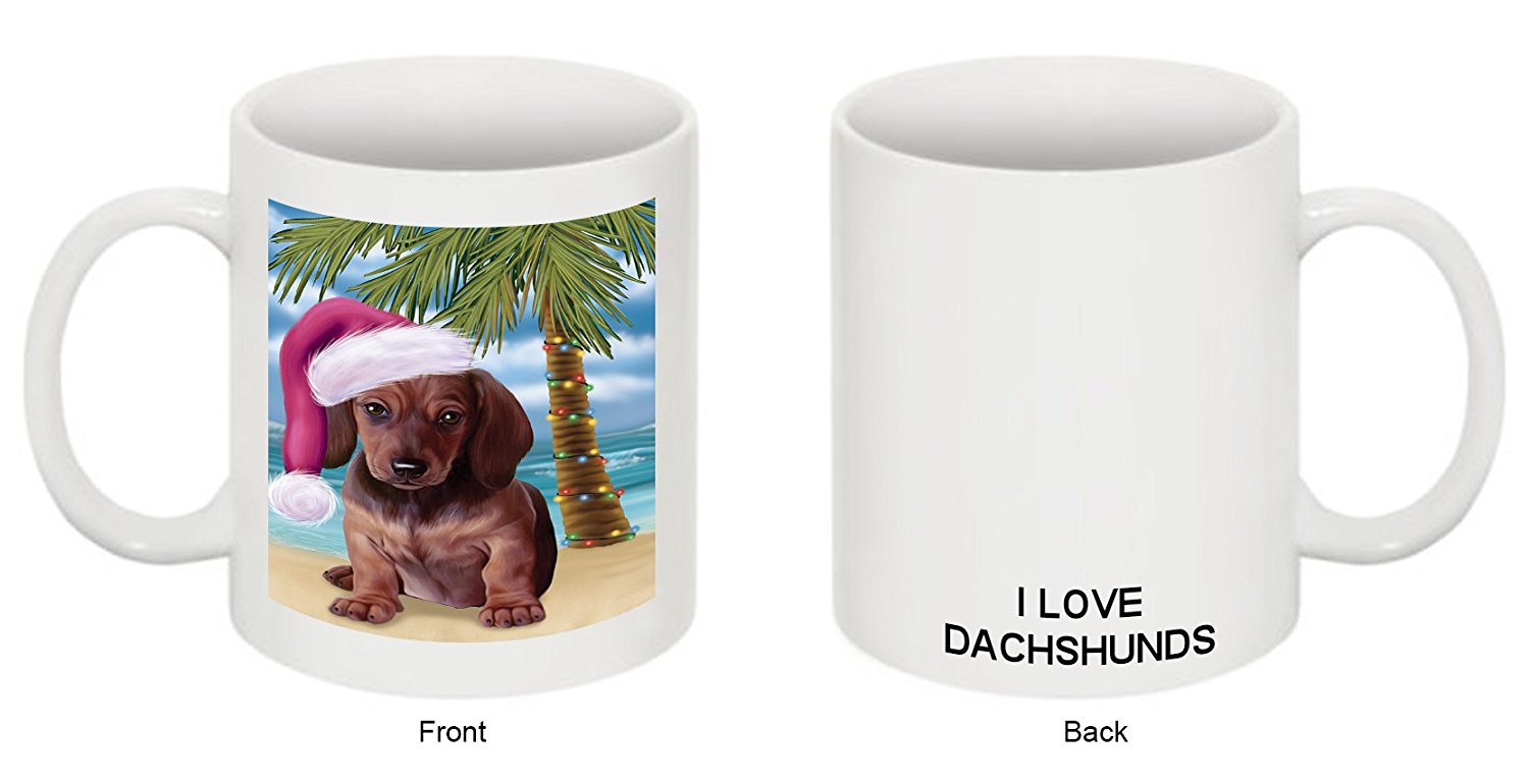 Summertime Dachshund Puppy On Beach Christmas Mug Cmg0798