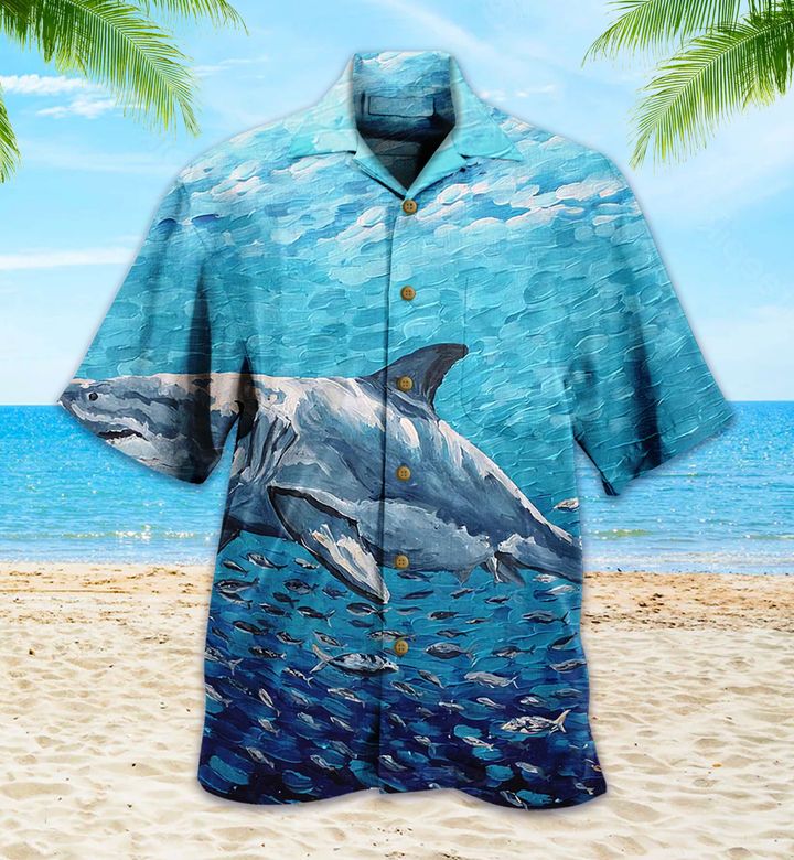 Shark Ocean Blue Hawaiian Shirt 3D