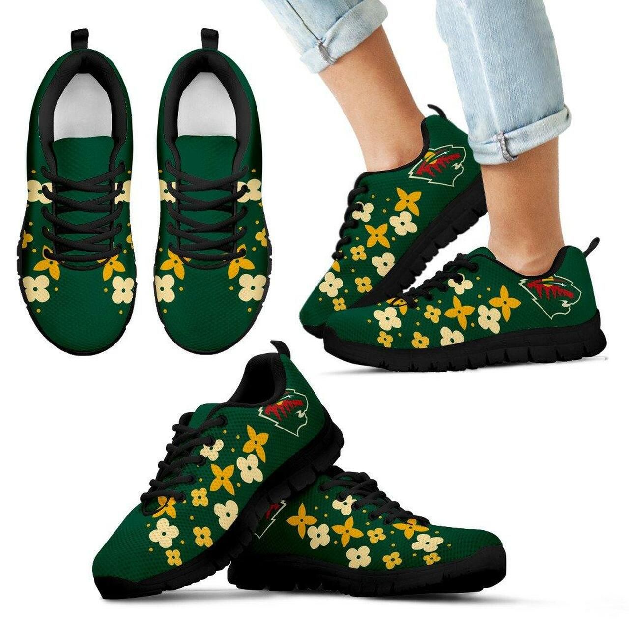 Flowers Pattern Minnesota Wild Sneakers Running Shoes For Men, Women Shoes7649