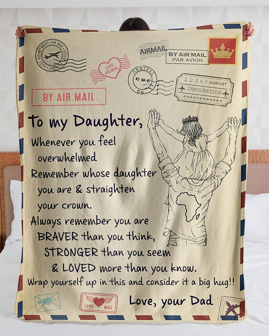 Personalized Love  Air Mail Letter To Daughter Big Hug From Dad| Sherpa Woven Blankets| Gifts For Daughter|Christmas Gifts