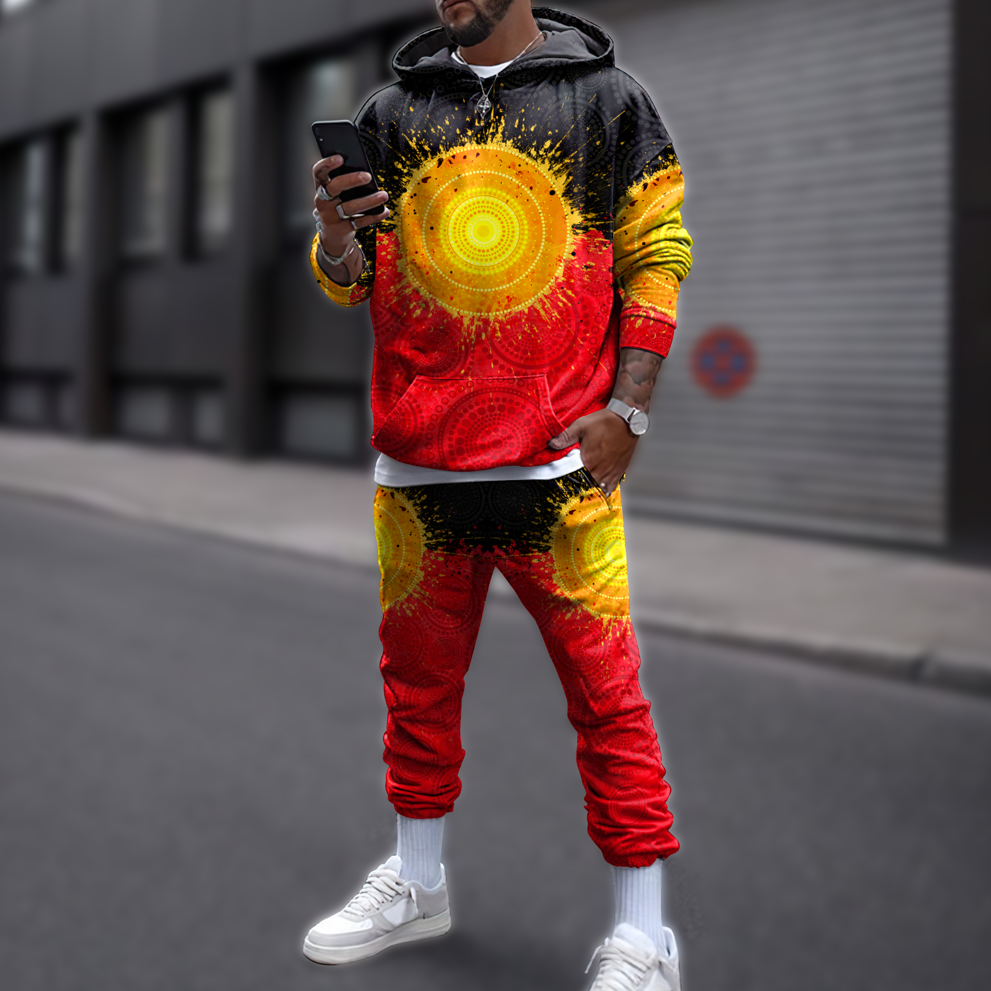 Aboriginal Flag Indigenous Sun 3D Printed Combo Hoodie And Sweatpant