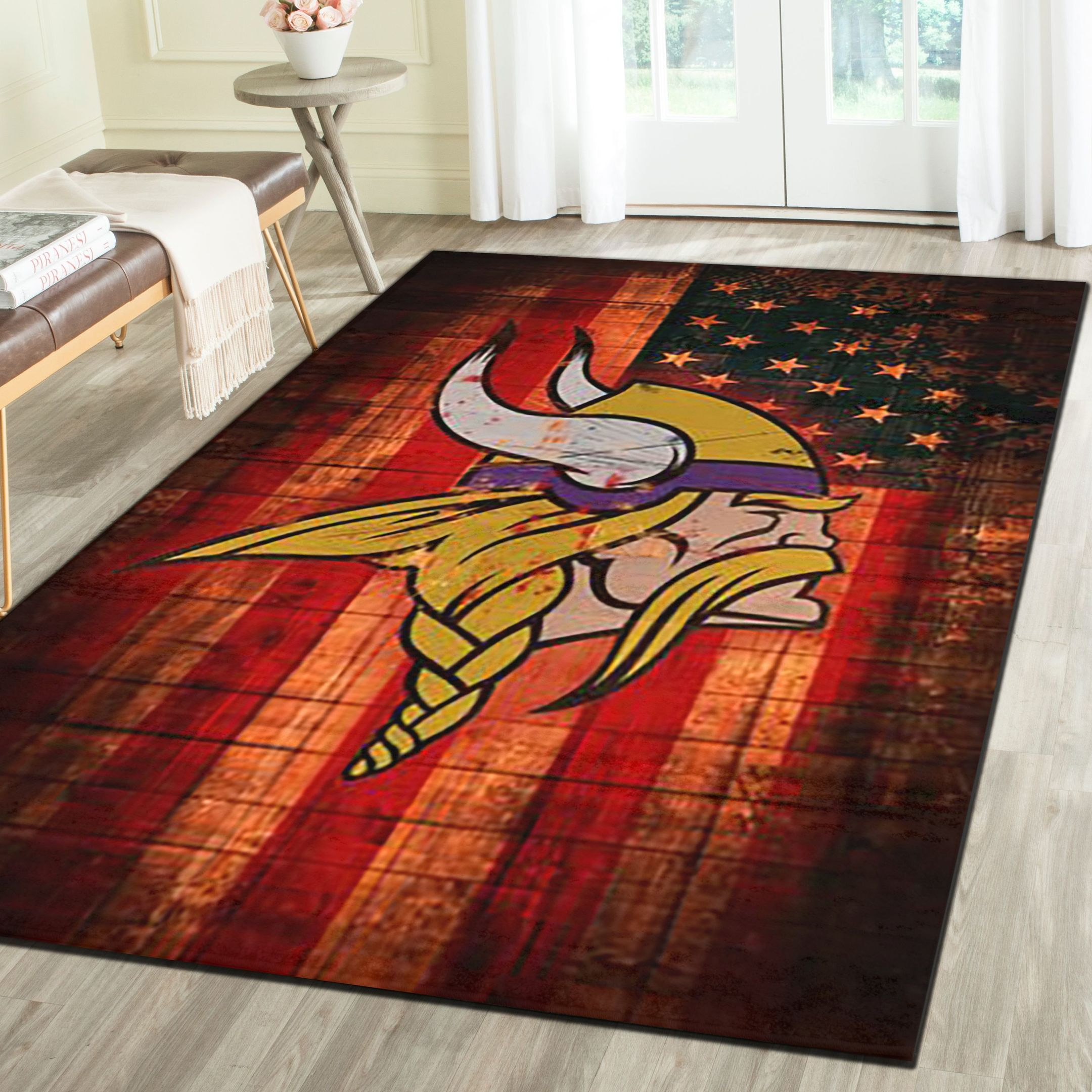 Minnesota Vikings Logo Area Rug, Football Team Living Room Bedroom Carpet, Sports Floor Mat Home Decor