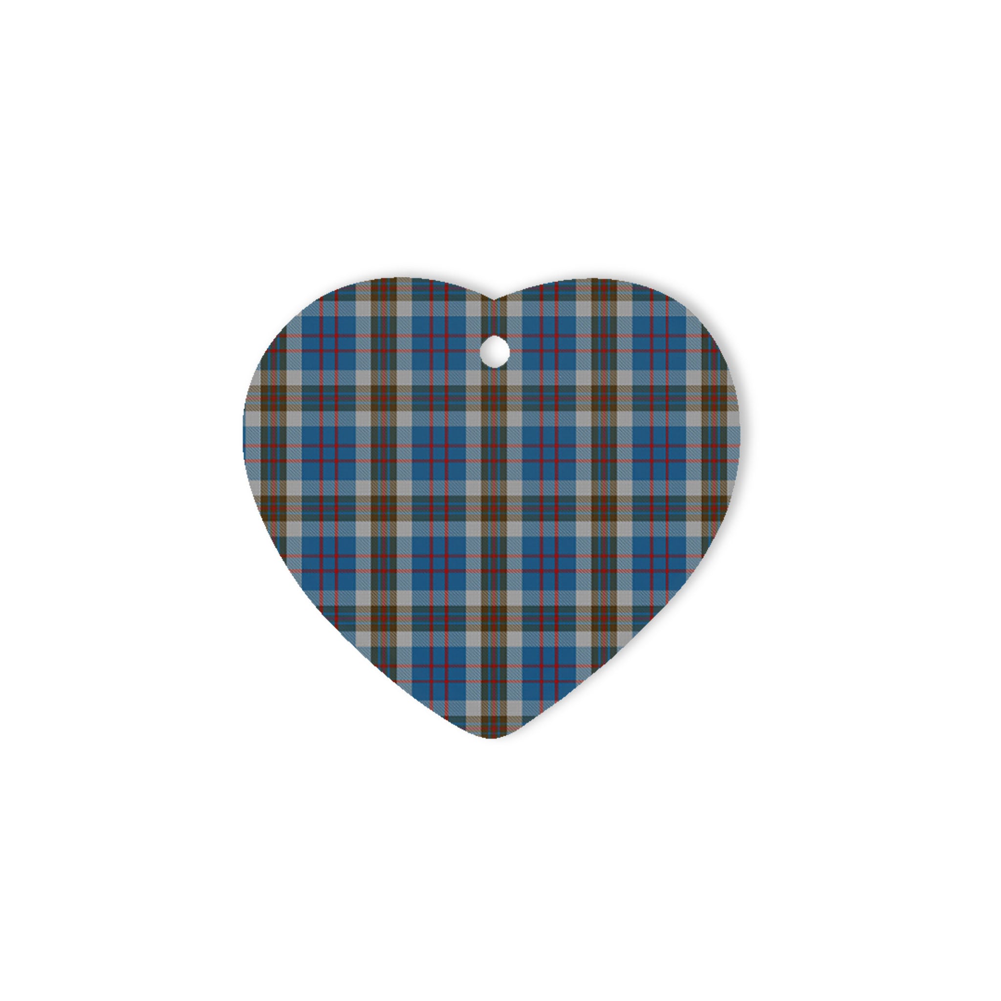 Thomson Blue Tartan Heart Ornaments, Christmas Tree Ornament, Plaid Christmas Ornaments, Ceramic Heart Christmas Tree Decoration