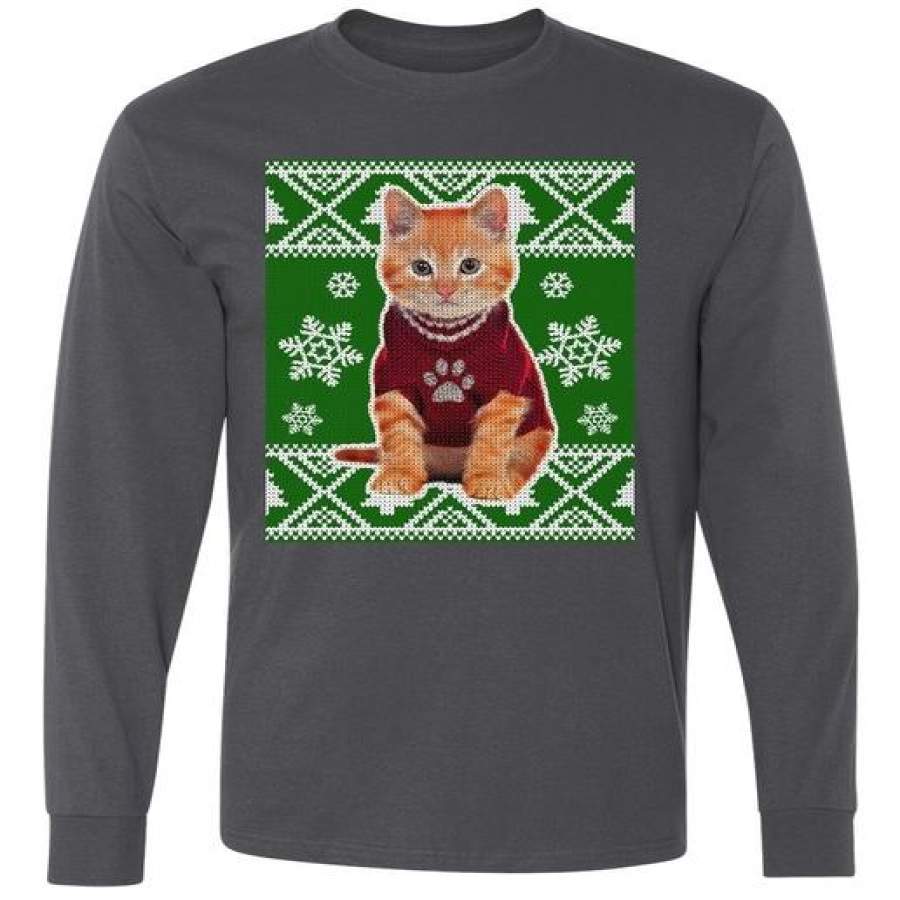 Cute Kitten Ugly Christmas Long Sleeve Shirt