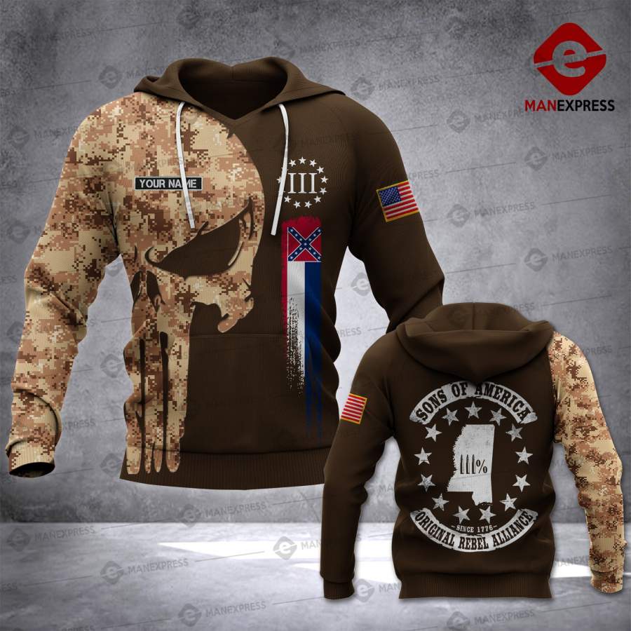 VH CUSTOMIZE  Mississippi THREE PERCENTER HOODIE 3D ALL OVER PRINT 2808 LVT