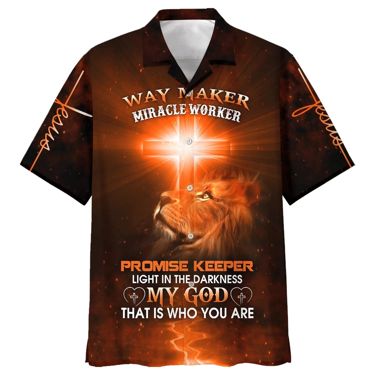 Way Maker Miracle Worker Promise Keeper Light In The Darkness My God That Is Who You Are Lion Cross Hawaiian Shirt – Best Hawaiian Shirts – Christian Hawaiian Shirt