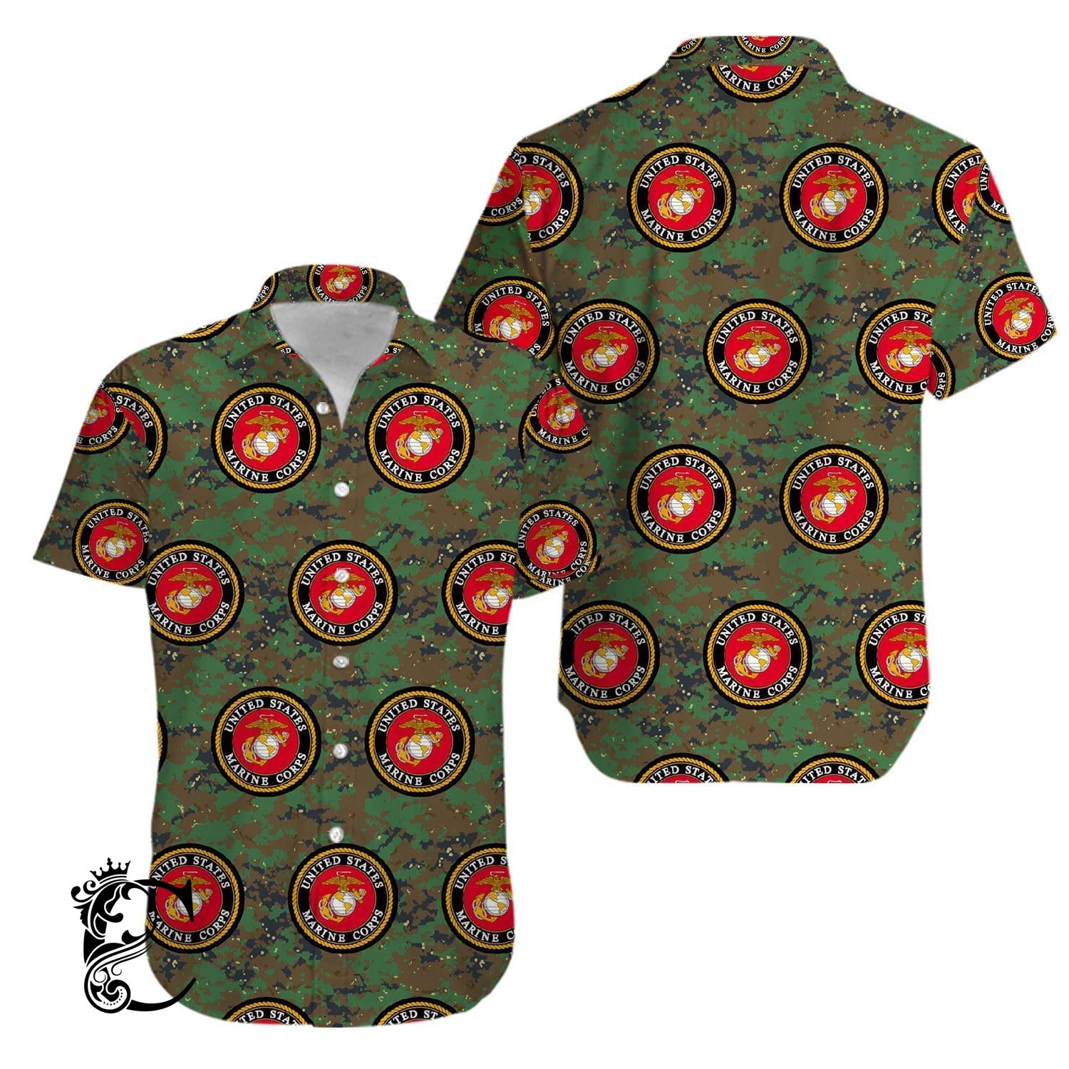 Veteran Us Marine Corps Logo Hawaiian Shirts