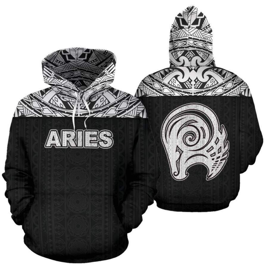 Aries Zodiac – Poly All Over Hoodie Black Version NTH140852