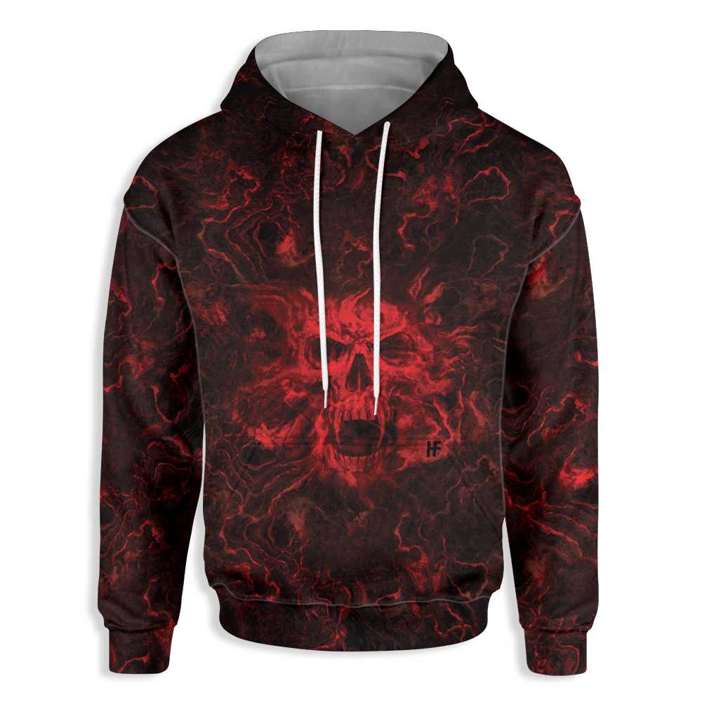 Dangerous Skull In Red All Over Print Hoodie, Unique Skull Hoodie For Men & Women