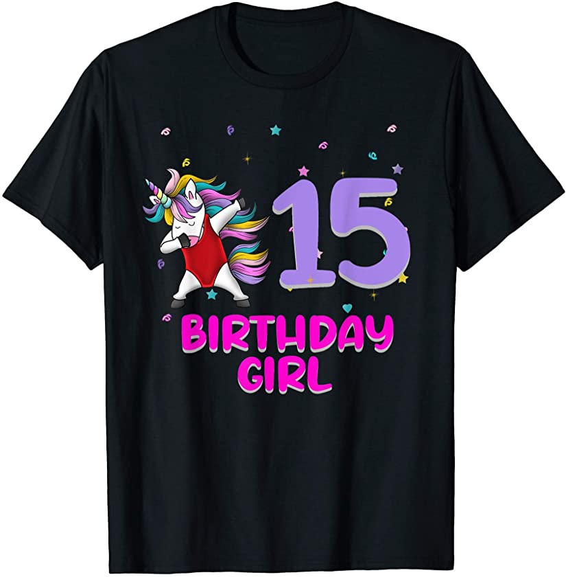 Unicorn Swimsuit 15th Birthday Girl Love Funny 15 Years Old T-Shirt