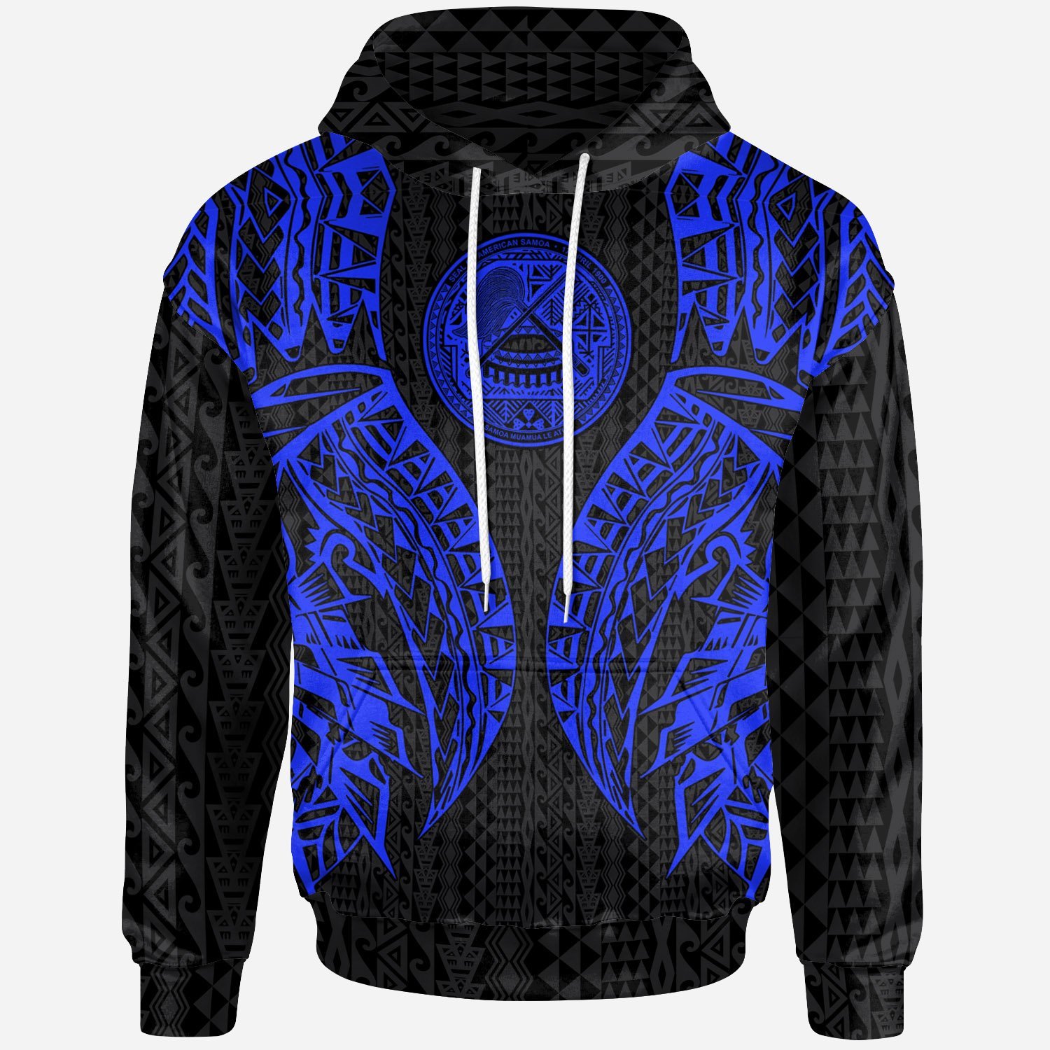 American Samoa Hoodie – Polynesian Lion Head Blue Style – Pacific Print Hoodie