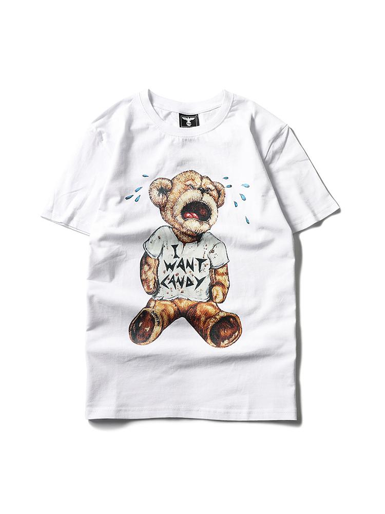 Streetwear Labels Style Cartoon Bear Print Cotton T-Shirt