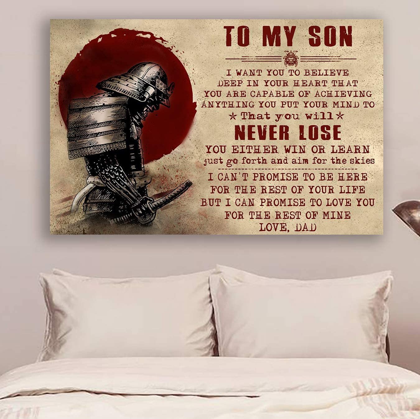 Poster for Room Aesthetic – Command Strips Wall Decor – Qh115 Customizable Samurai Poster- Dad to Son-Never Lose