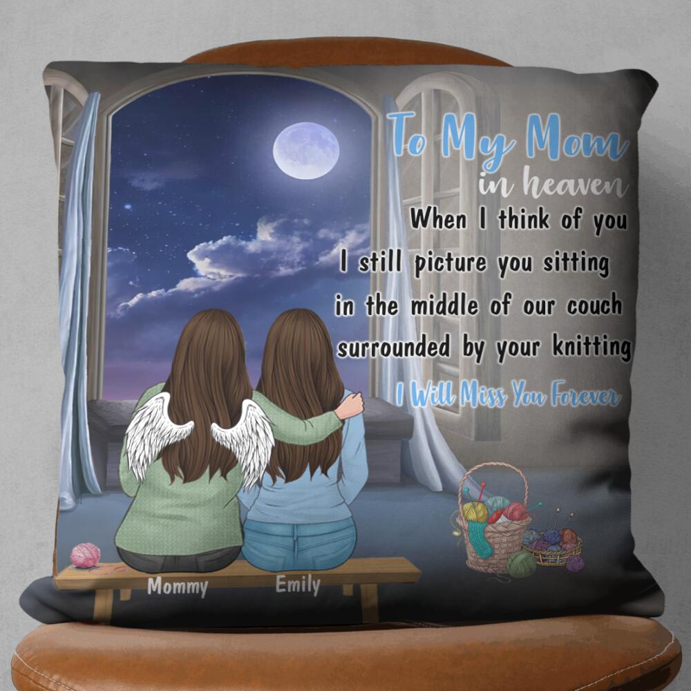 Letter To Mom From Daughter Mother Memorial Passed Away Loved One Moon Night Sky Knitting Crochet Custom Design & Name Personalized Pillow