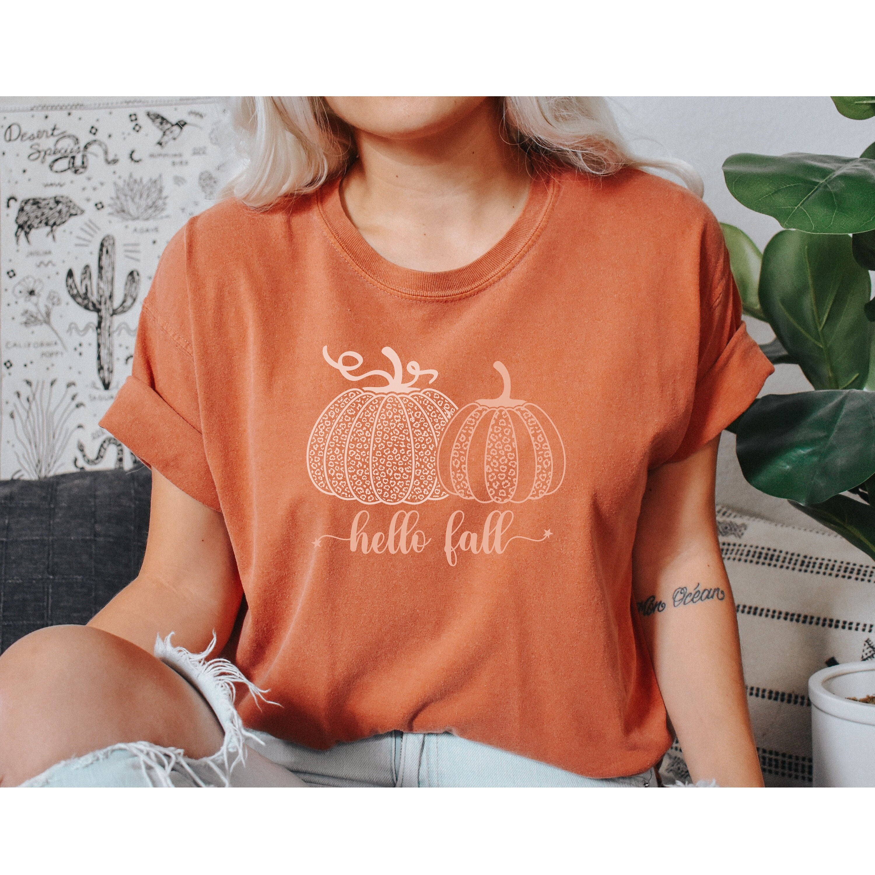 Comfort Colors Hello Fall T-Shirt, Cute Fall Shirts, Pumpkin Spice Shirt, Thanksgiving Shirt, Halloween Shirt, First Day Of Fall