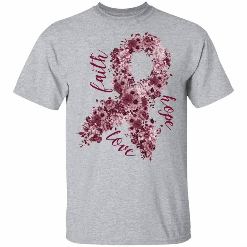 Faith Hope Love Multiple Myeloma Awareness T-shirt Floral Ribbon VA02 ...
