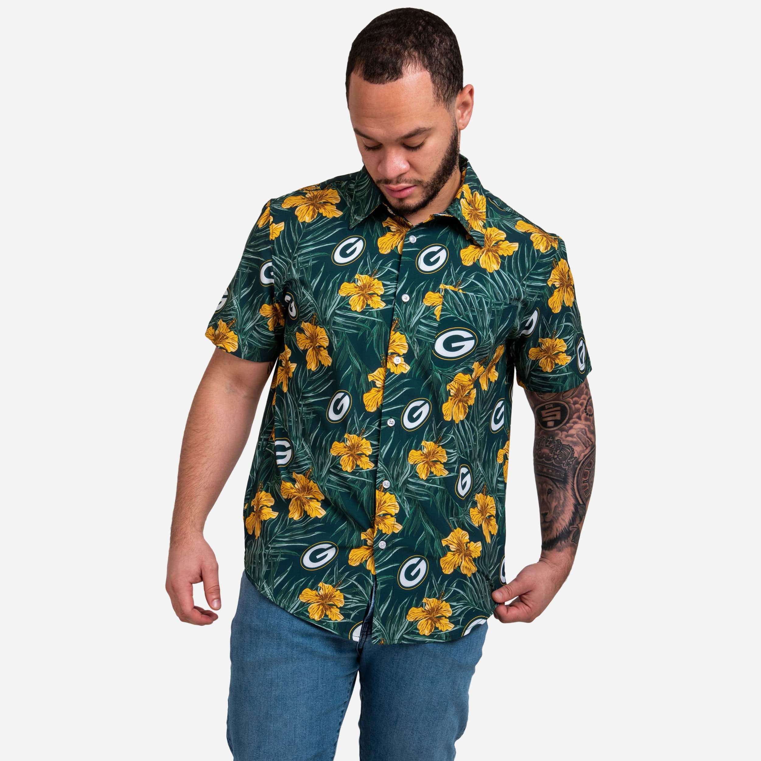 Green Bay Packers Hibiscus Button Up Shirt