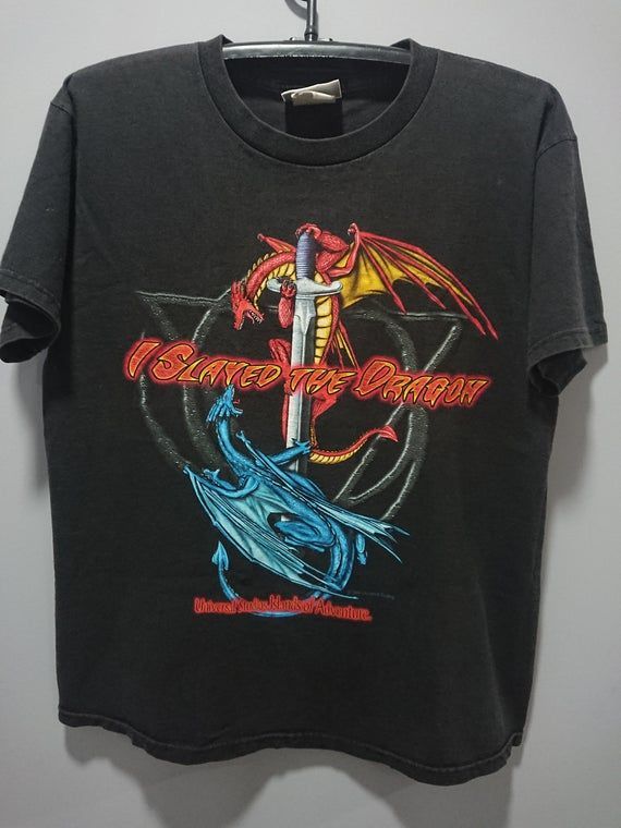 Vintage 1999 Universal Studio Island Of Adventure I Slayed The Dargon Shirt