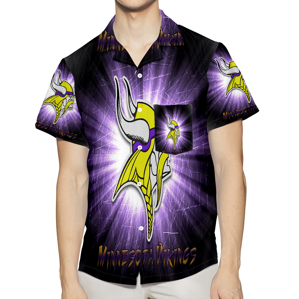 Minnesota Vikings Emblem Scratch Texture 3D All Over Print Summer Beach Hawaiian Shirt With Pocket