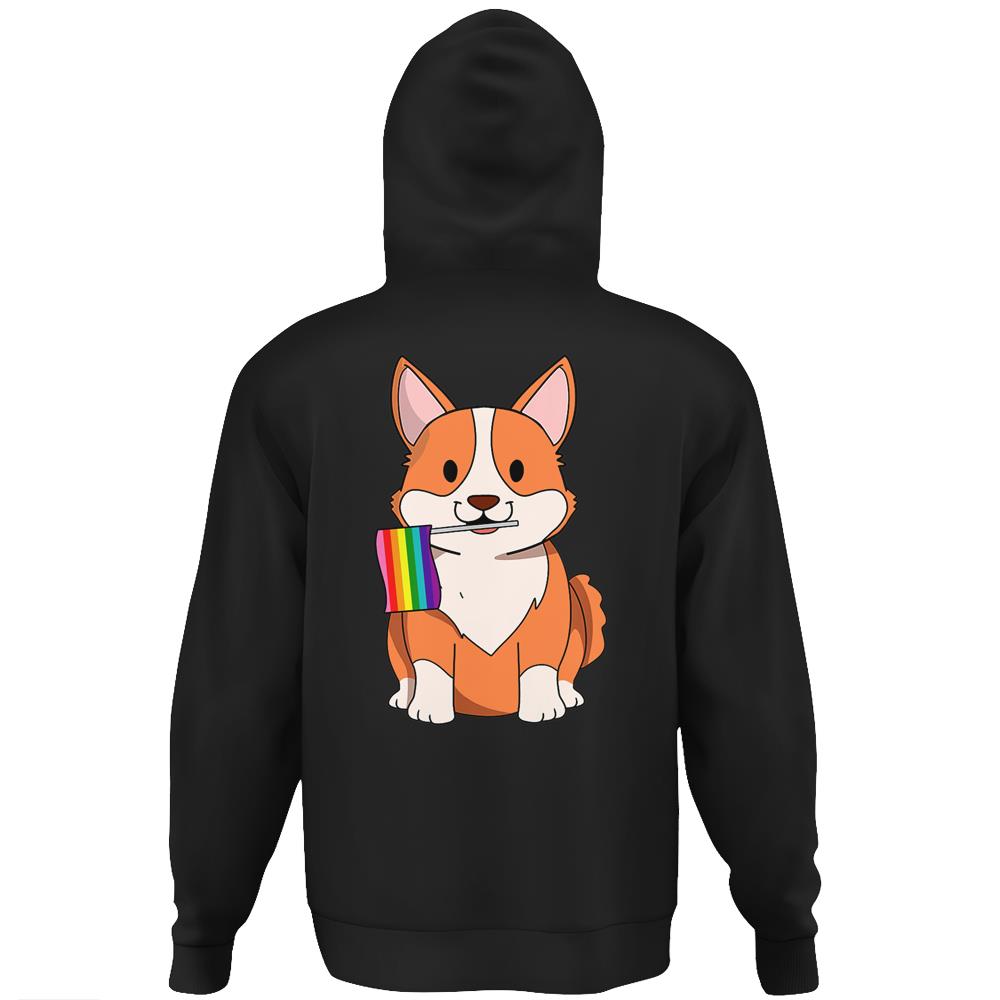 Lgbt Pride Cute Corgi Dog With Rainbow Flag Gay Lesbian Love Hoodie Print On Back